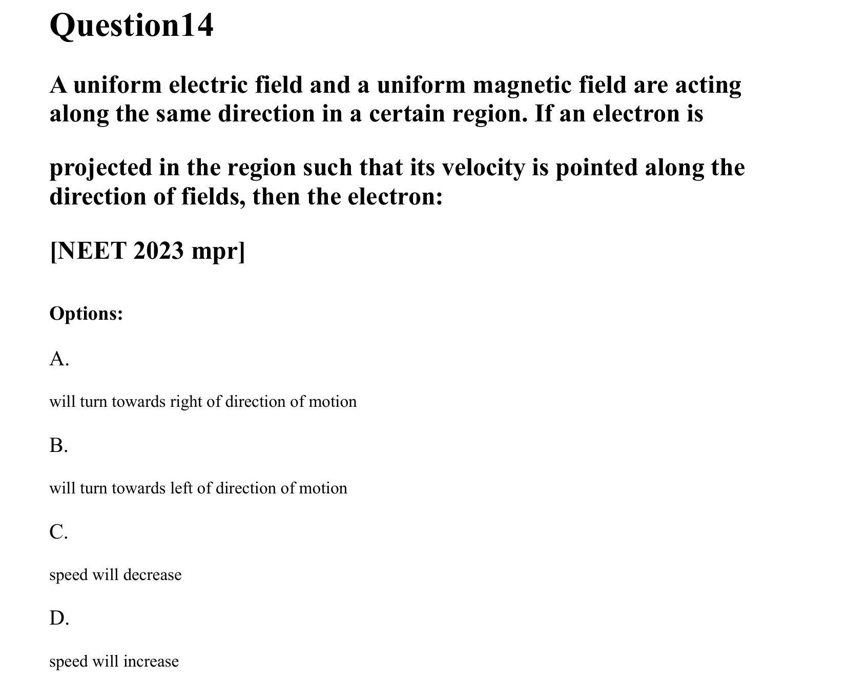 Moving Charges and Magnetism question 14