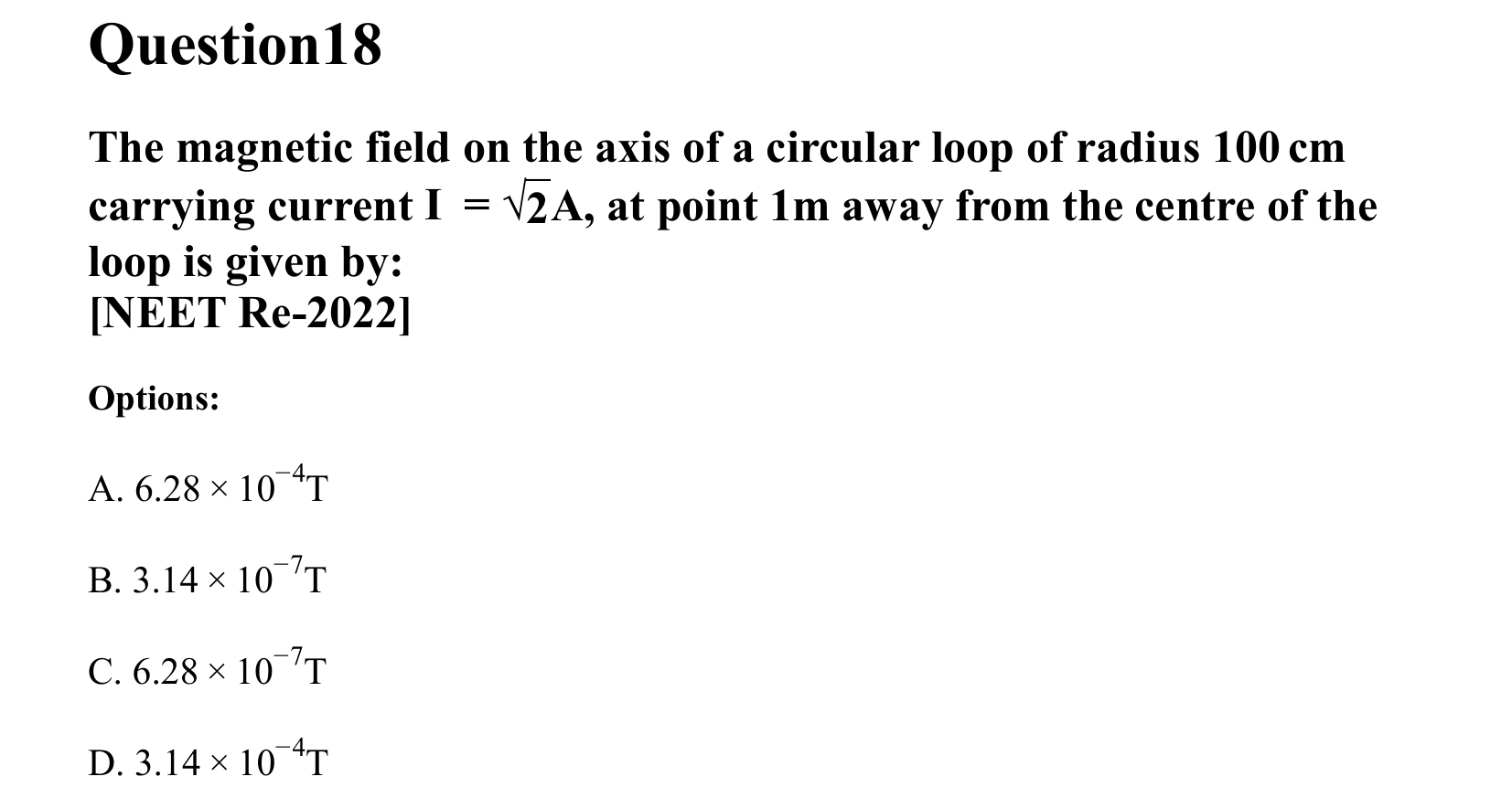 Moving Charges and Magnetism question 18
