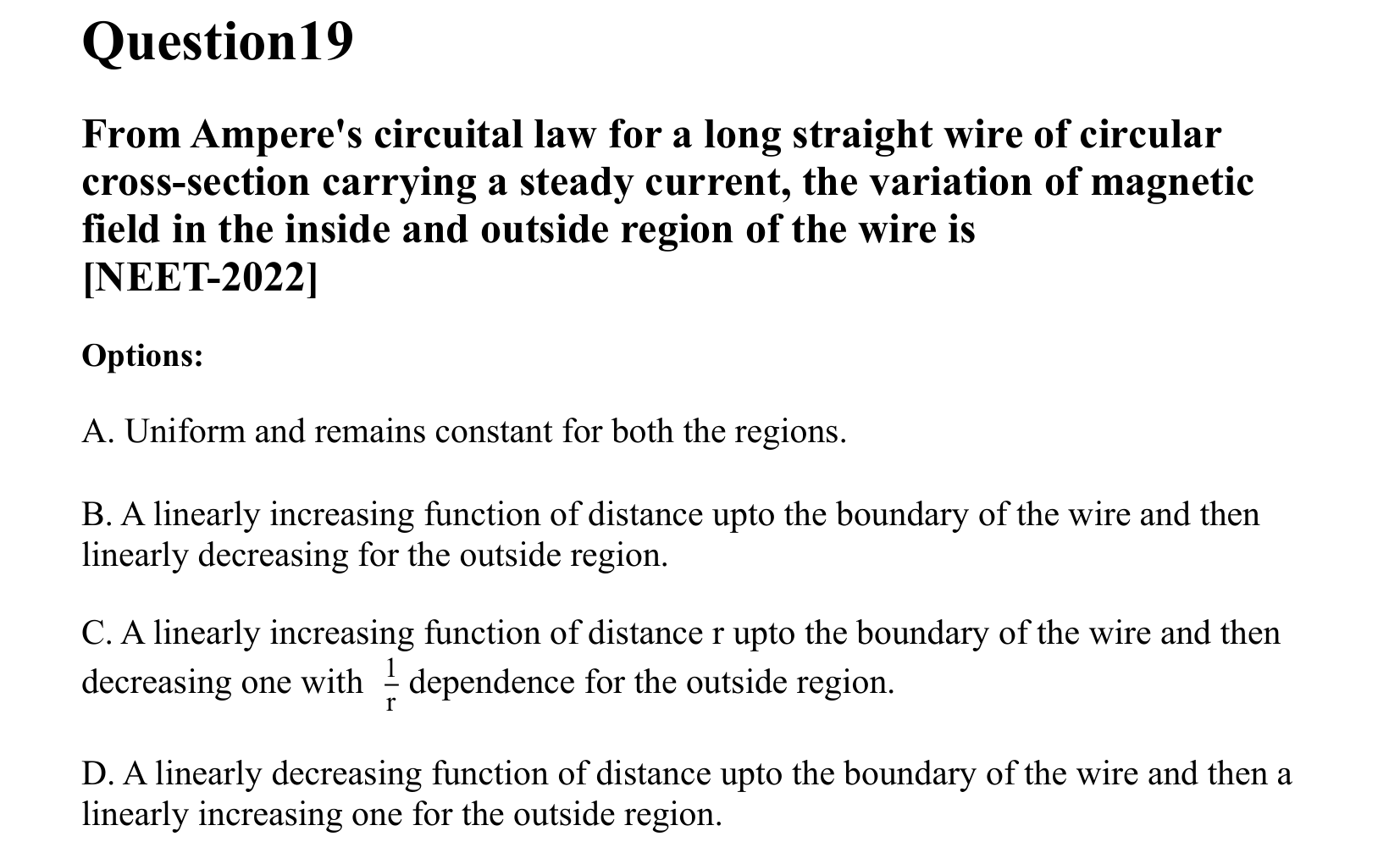 Moving Charges and Magnetism question 19