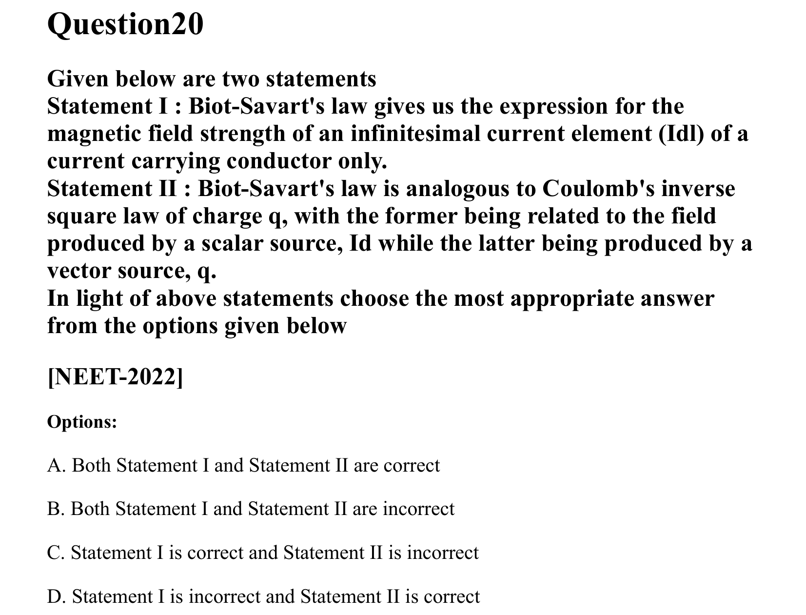 Moving Charges and Magnetism question 20