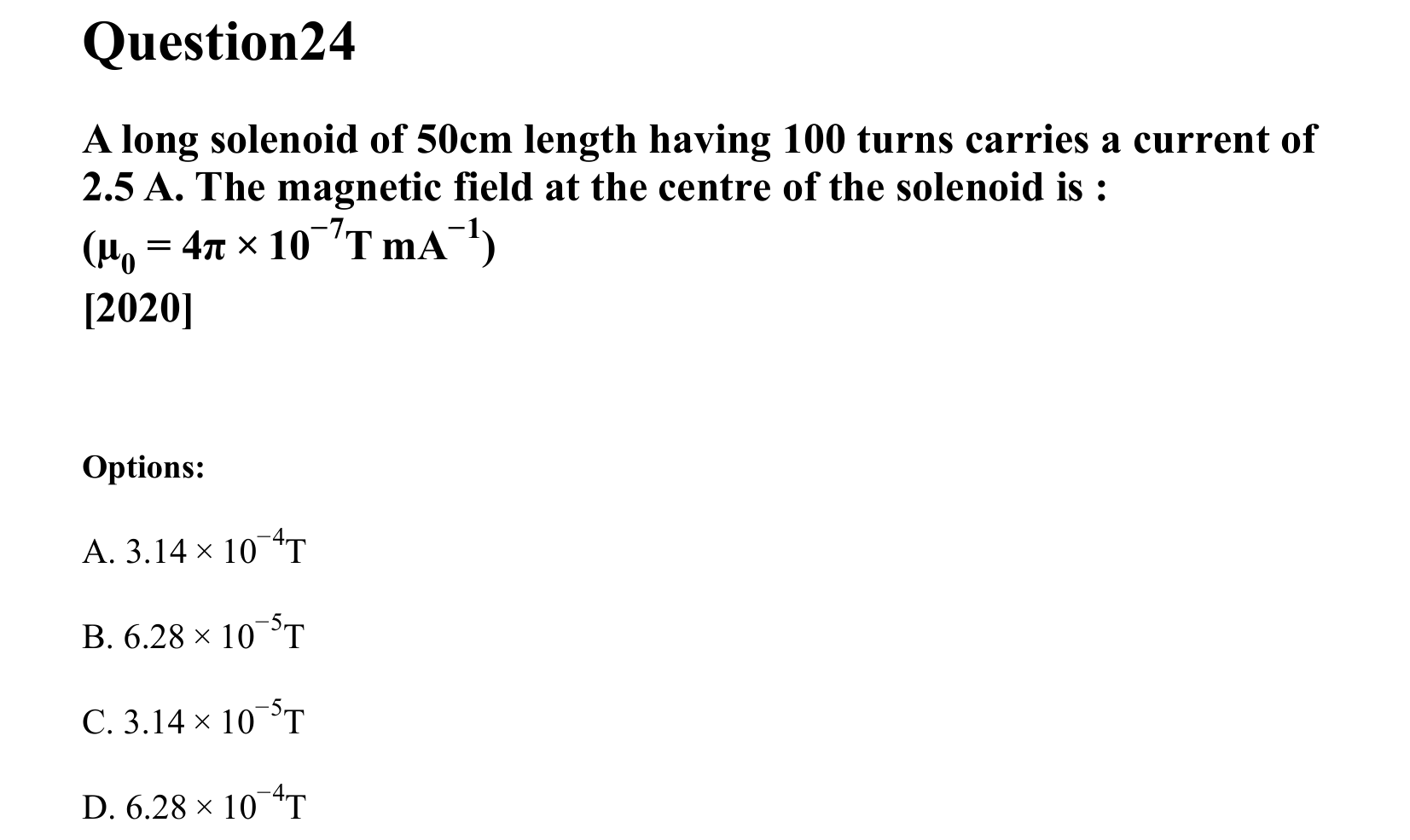 Moving Charges and Magnetism question 24