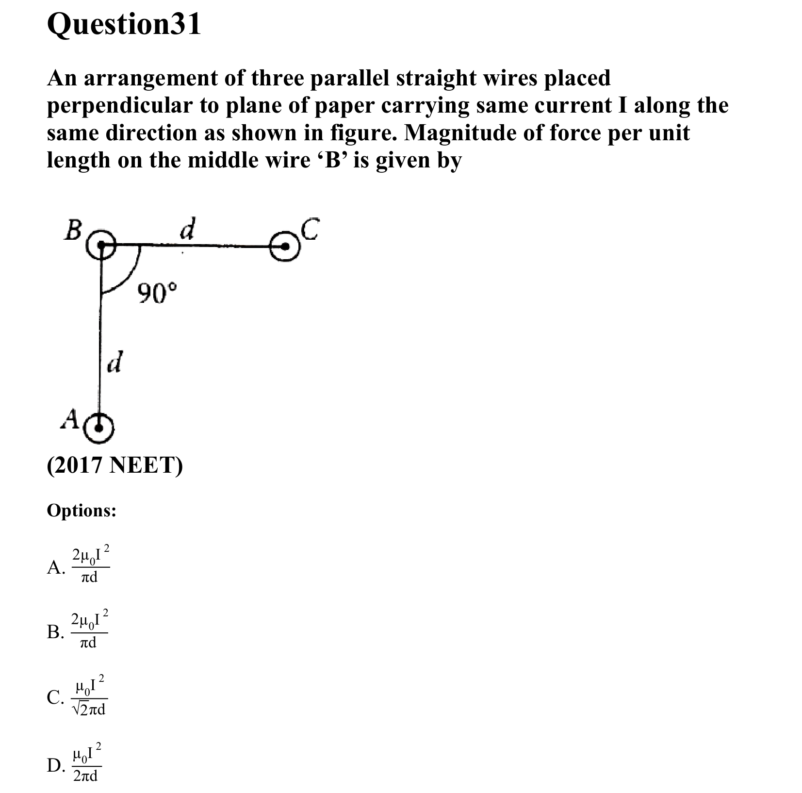 Moving Charges and Magnetism question 31
