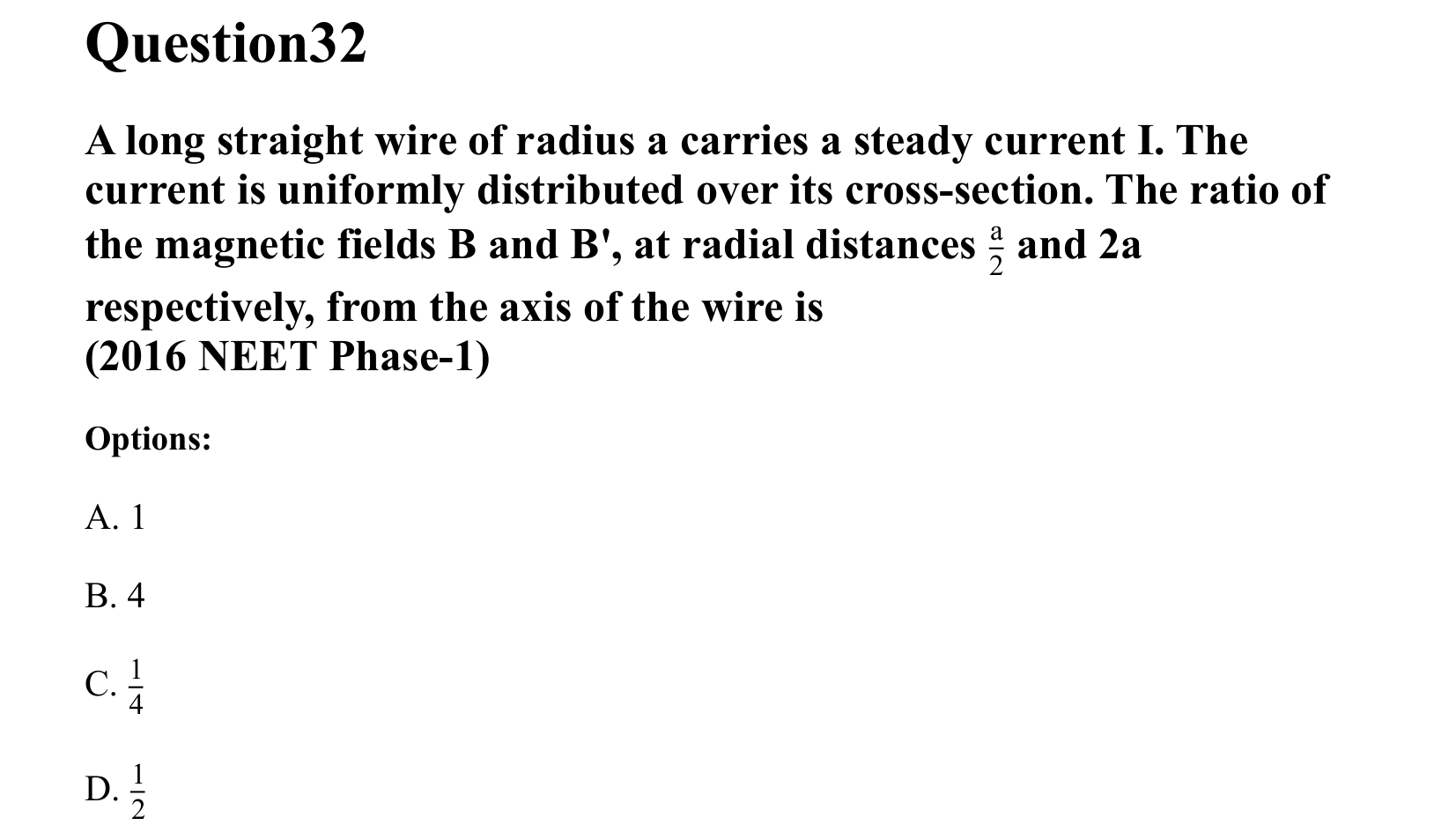 Moving Charges and Magnetism question 32