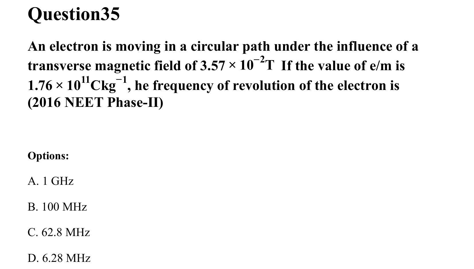 Moving Charges and Magnetism question 35