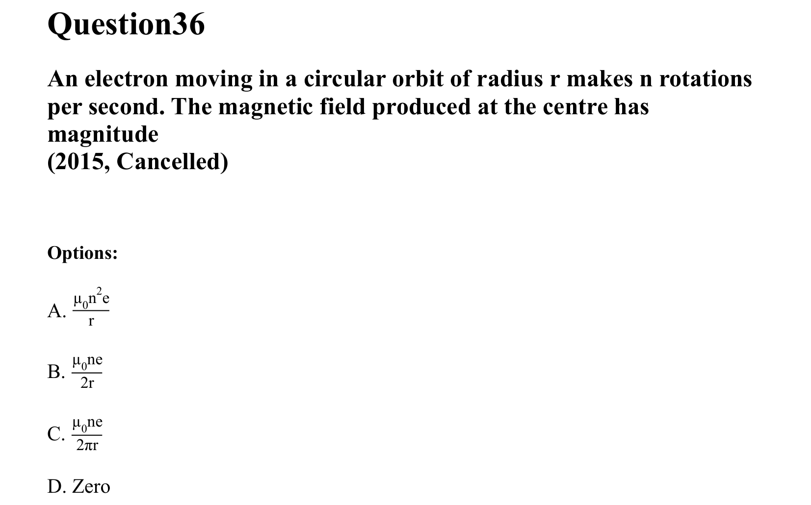 Moving Charges and Magnetism question 36