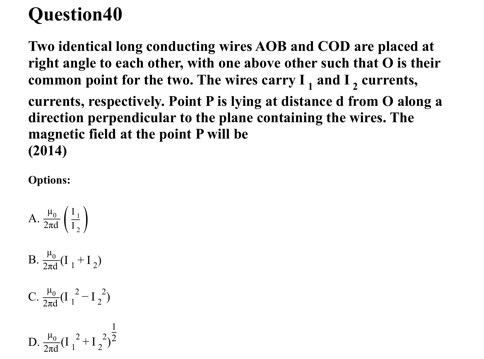 Moving Charges and Magnetism question 40