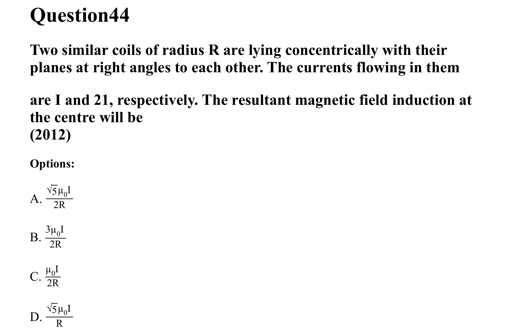 Moving Charges and Magnetism question 44