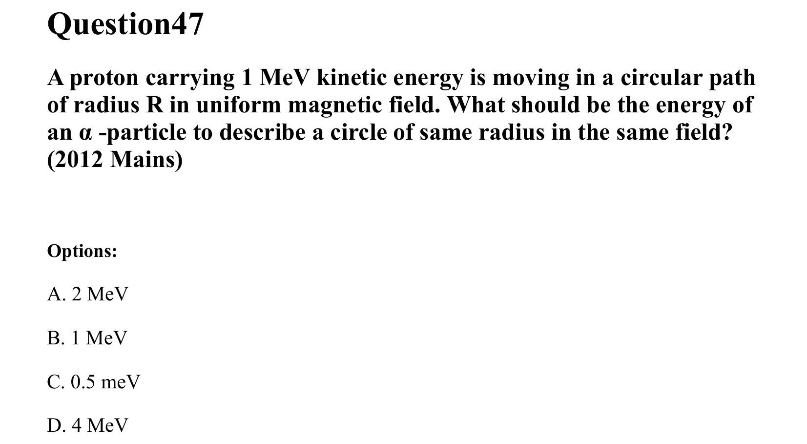 Moving Charges and Magnetism question 47
