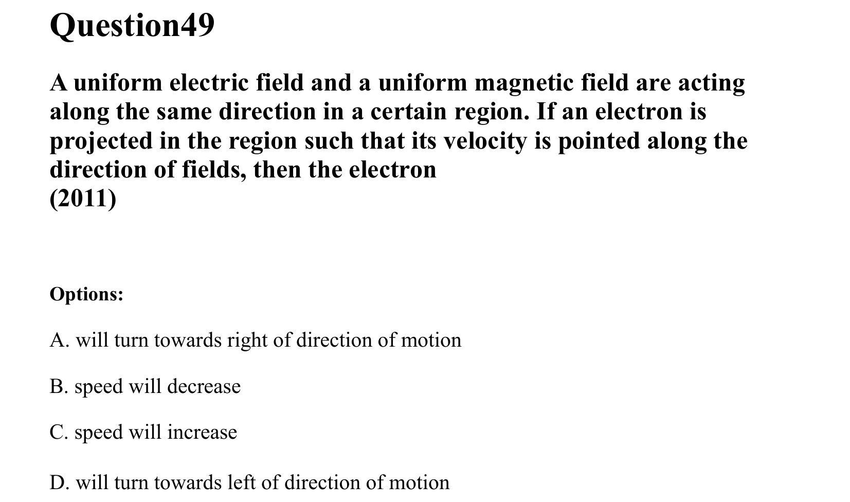 Moving Charges and Magnetism question 49