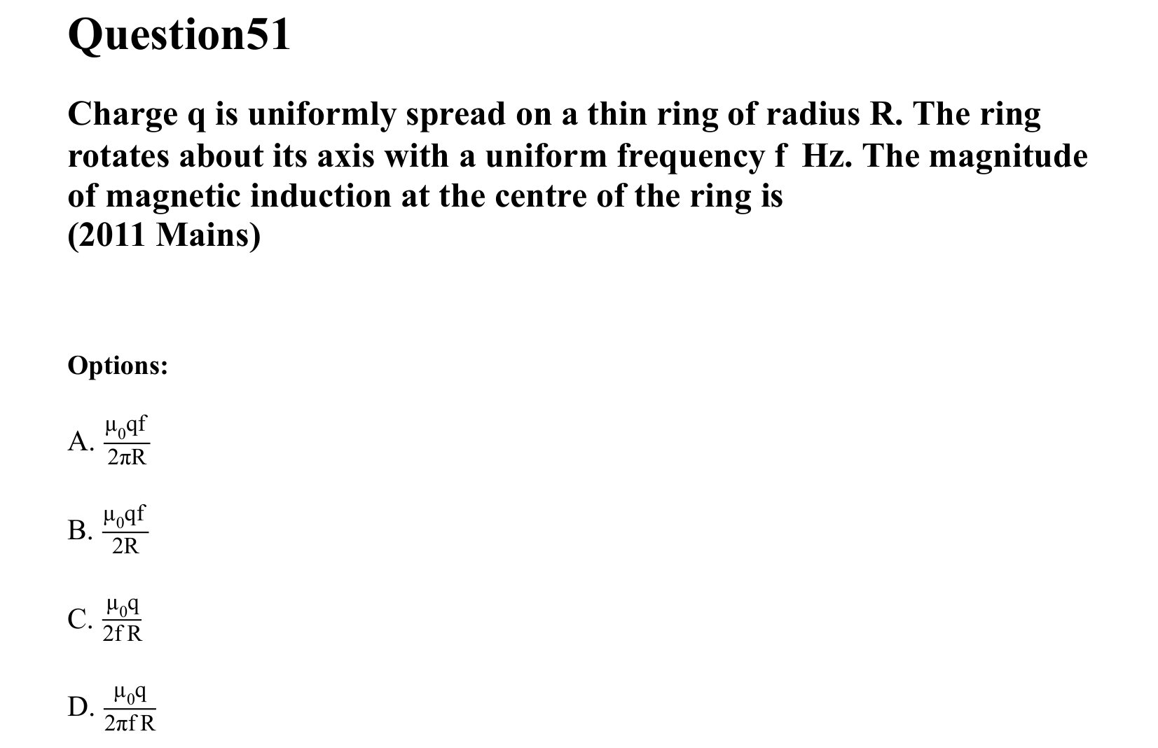 Moving Charges and Magnetism question 51