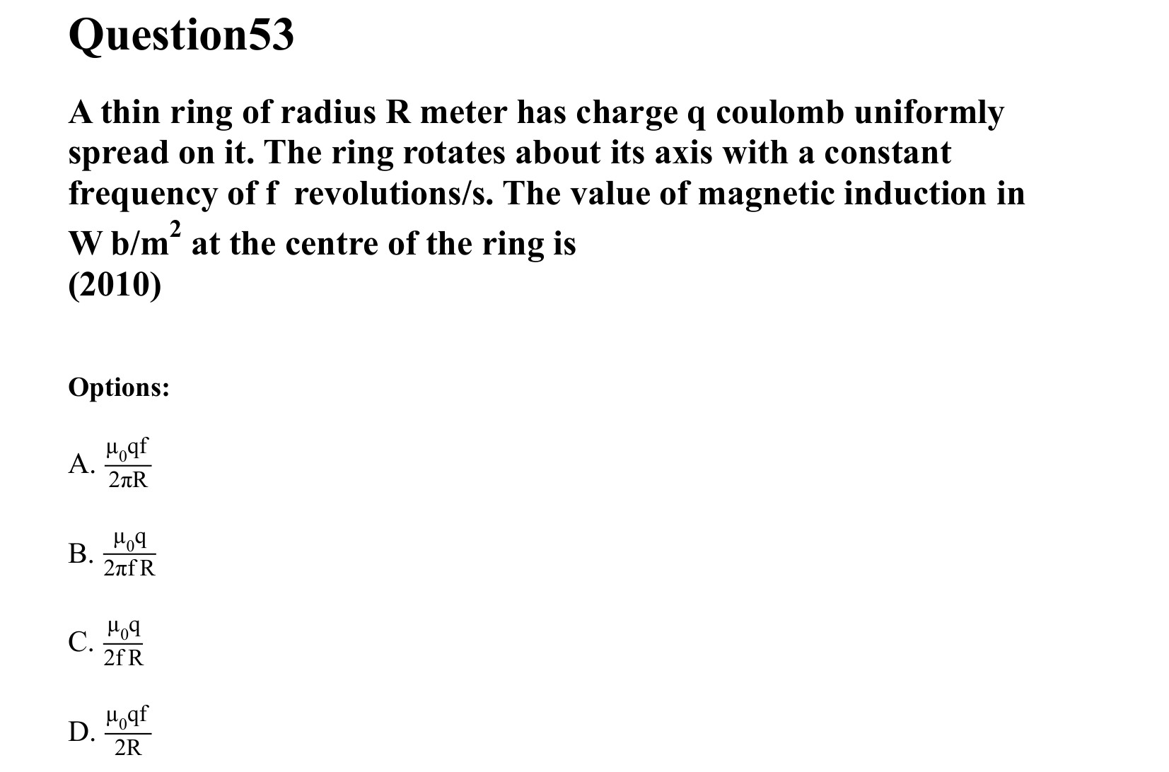 Moving Charges and Magnetism question 53