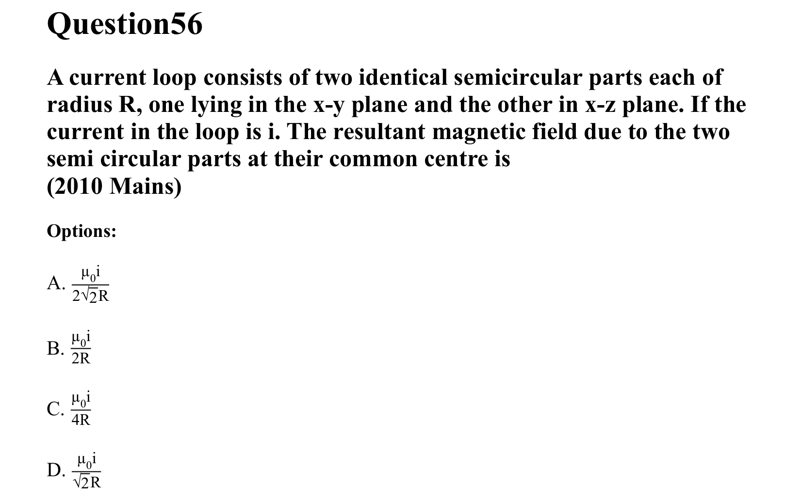 Moving Charges and Magnetism question 56