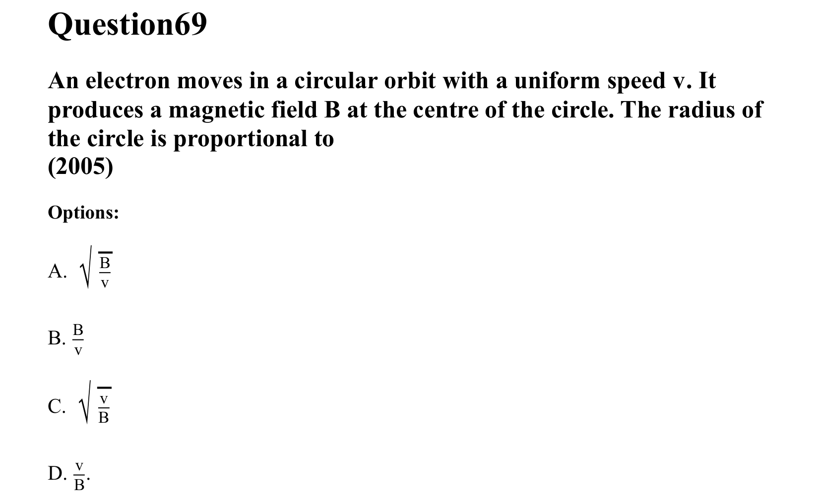 Moving Charges and Magnetism question 69