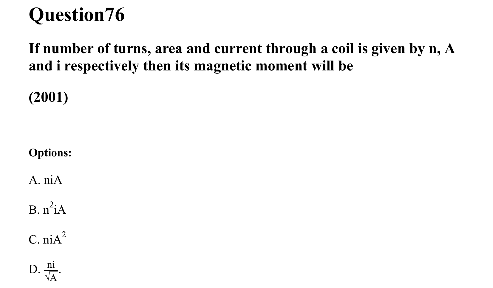 Moving Charges and Magnetism question 76