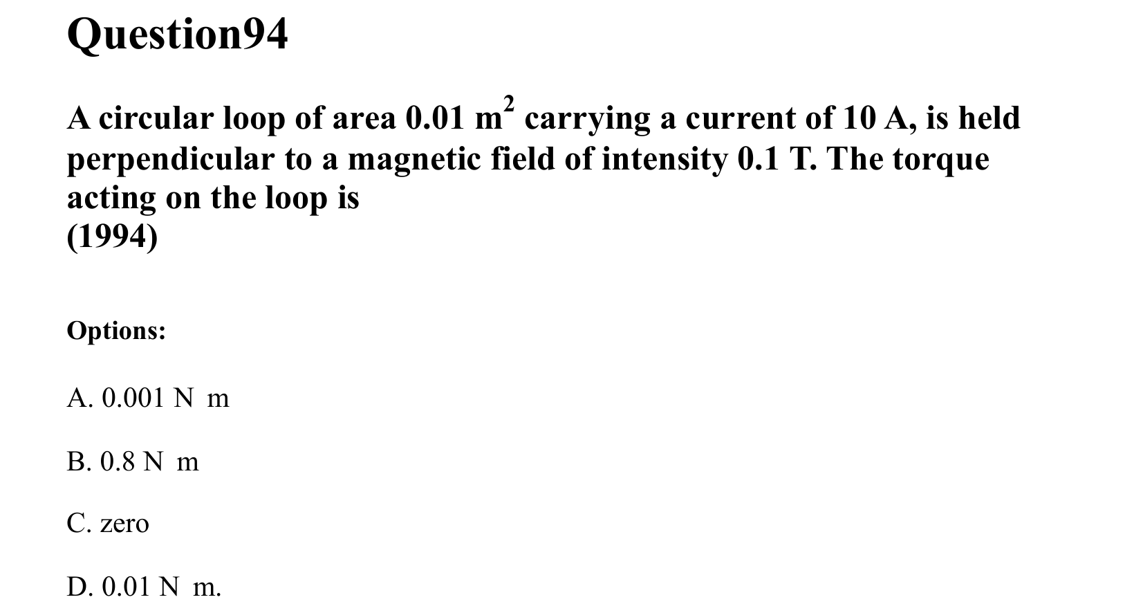 Moving Charges and Magnetism question 94