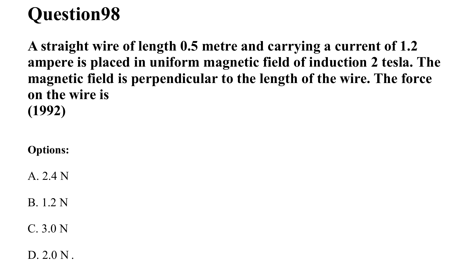 Moving Charges and Magnetism question 98