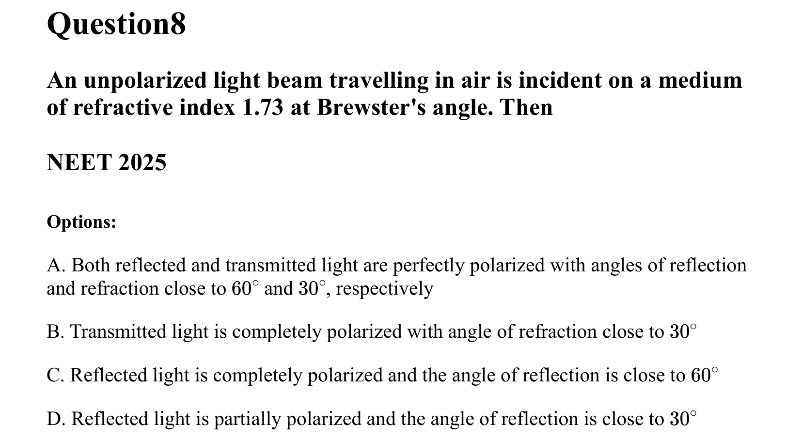 Ray Optics and Wave Optics question 8