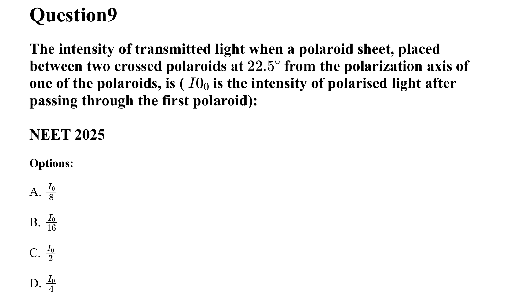 Ray Optics and Wave Optics question 9