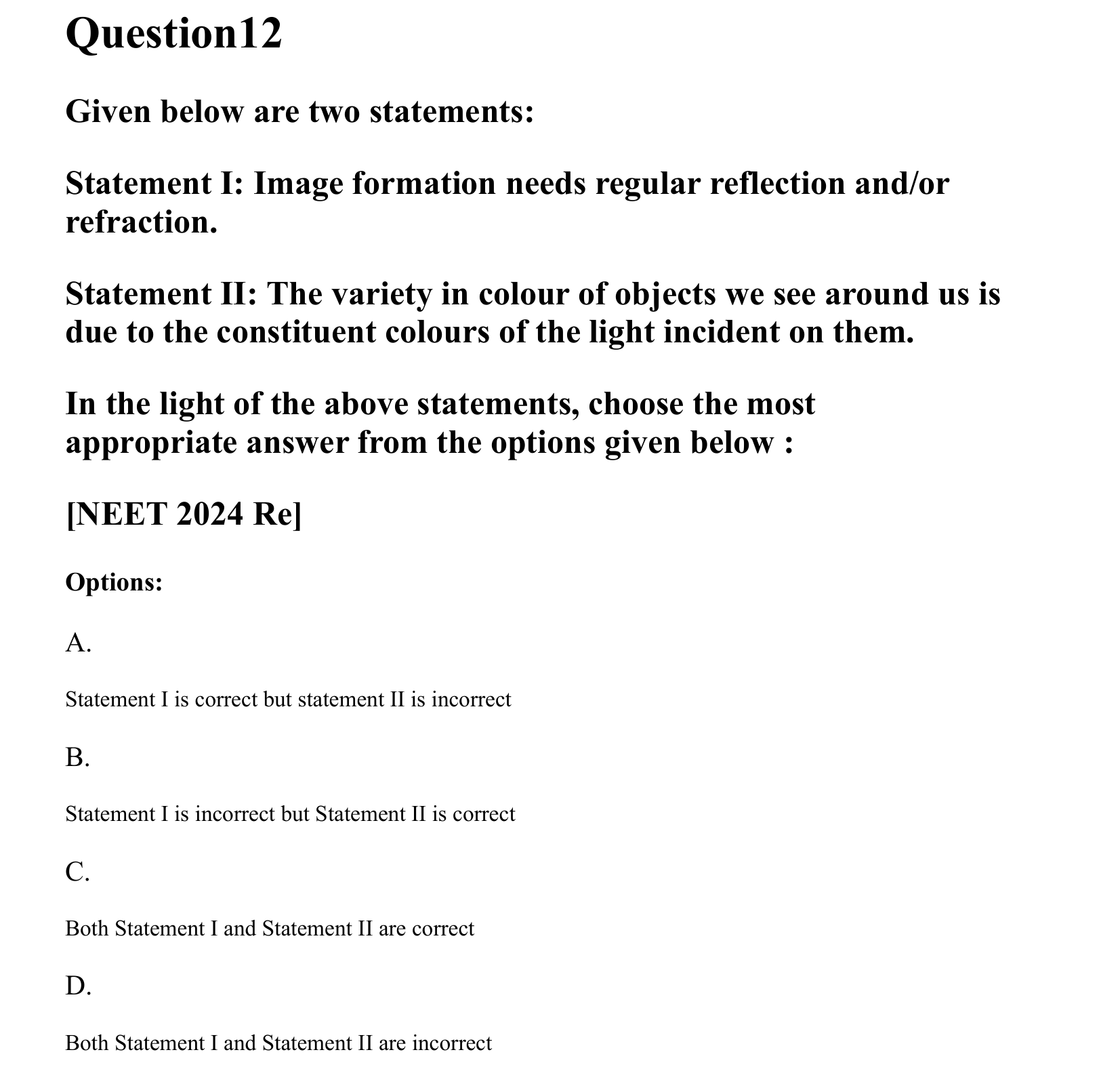 Ray Optics and Wave Optics question 12