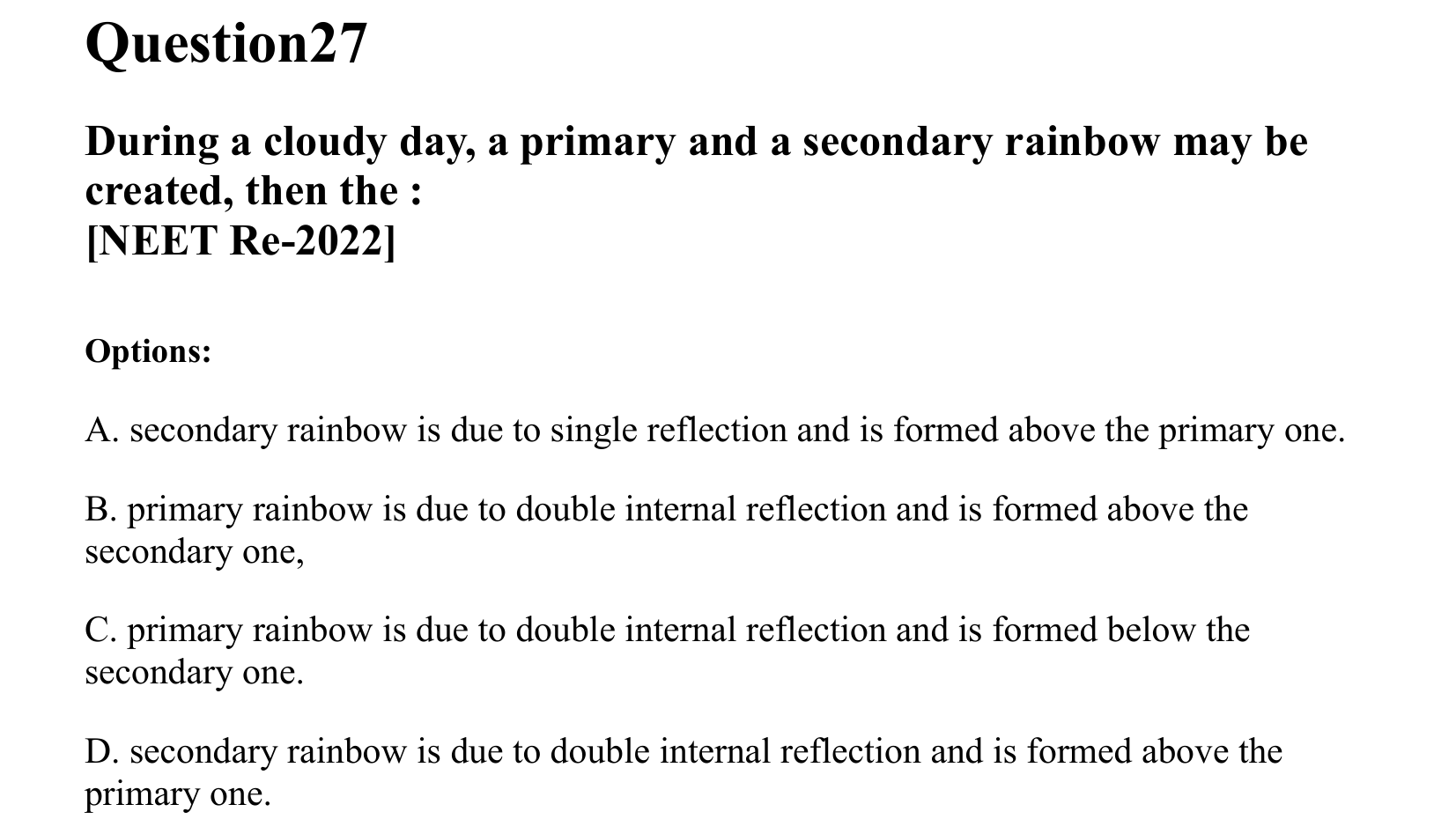 Ray Optics and Wave Optics question 27