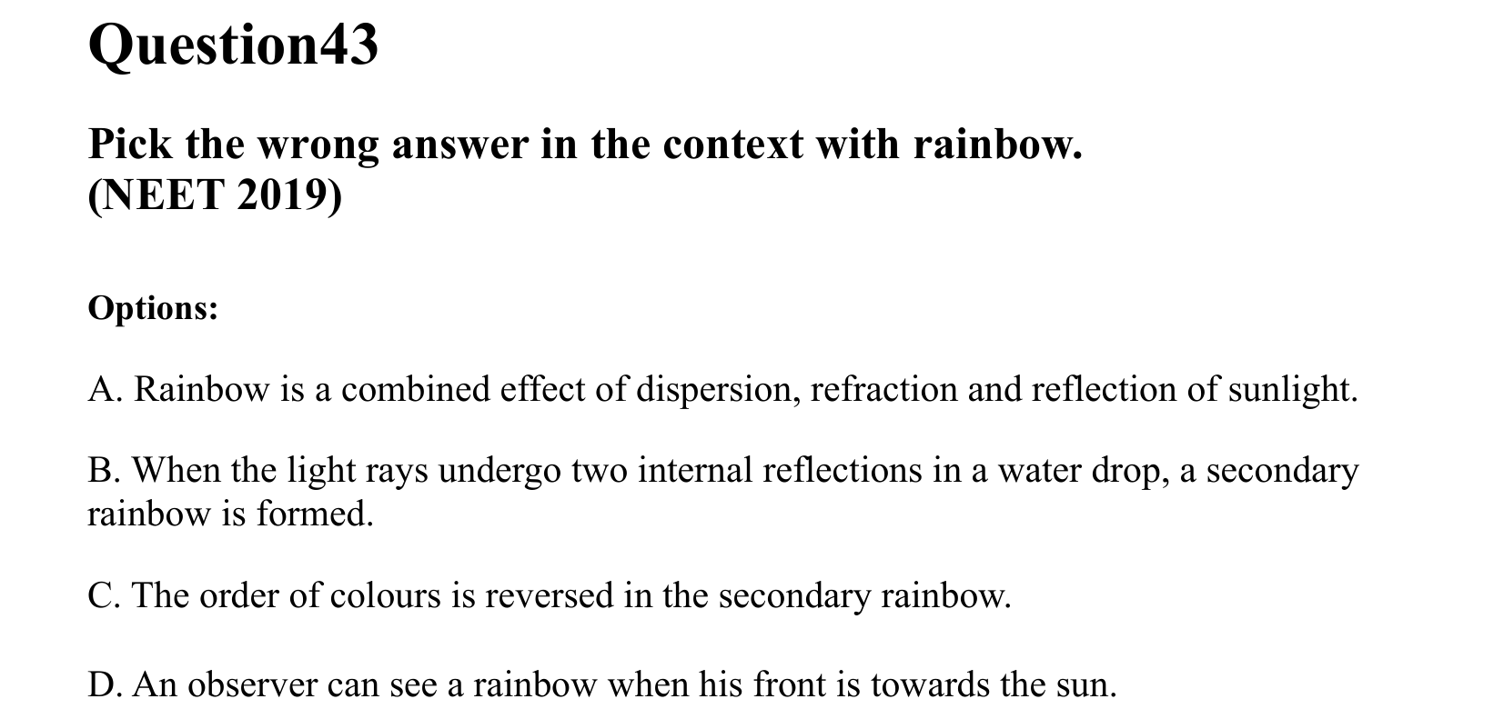 Ray Optics and Wave Optics question 43