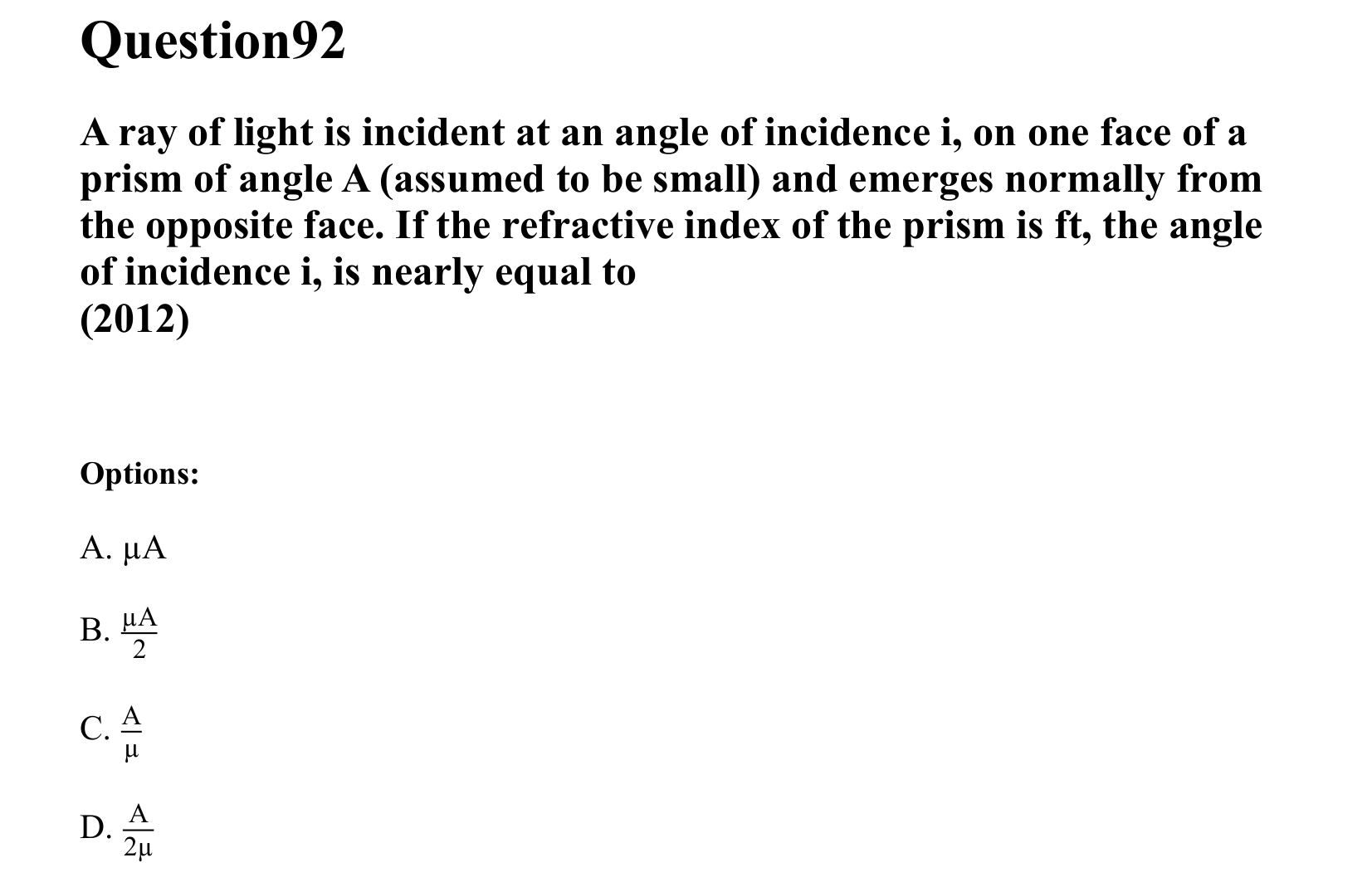 Ray Optics and Wave Optics question 92